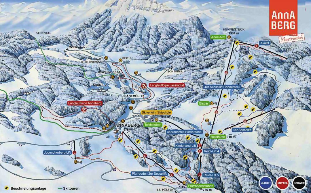 Large piste map of Annaberg Ski Resort - 2011