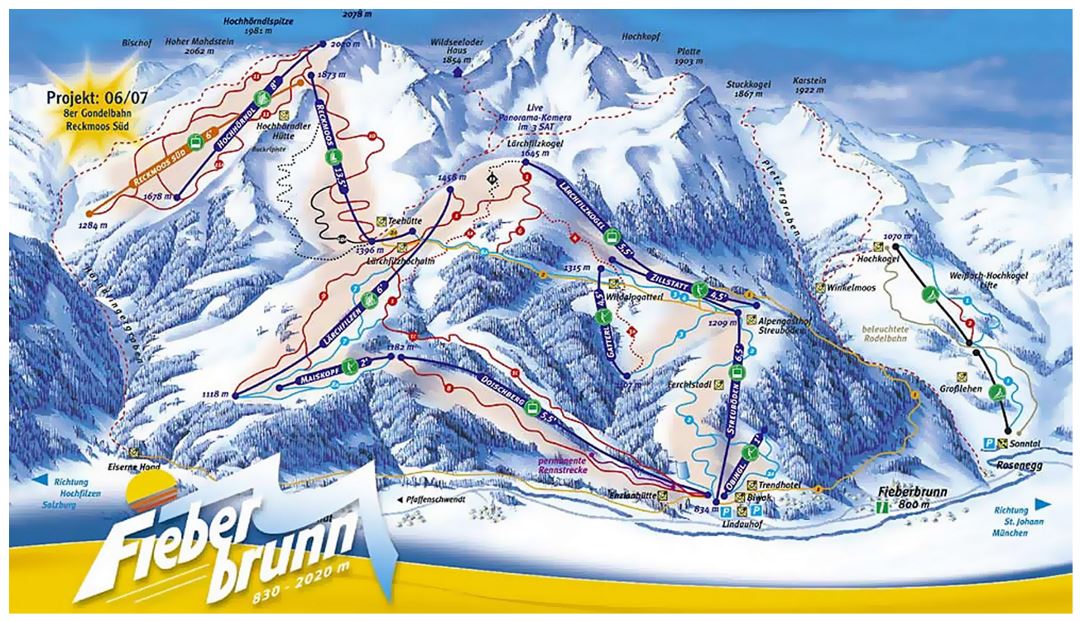 Detailed piste map of Fieberbrunn