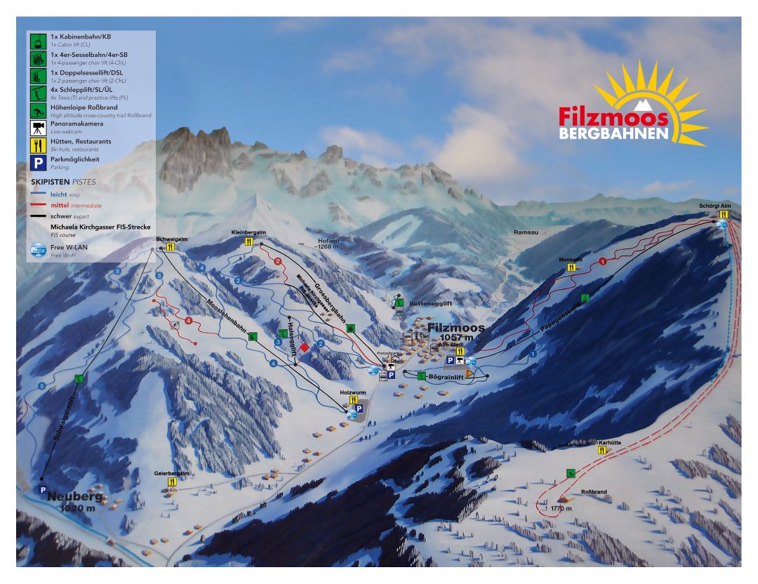 Large detailed piste map of Filzmoos, Salzburg Sportwelt Ski Resort