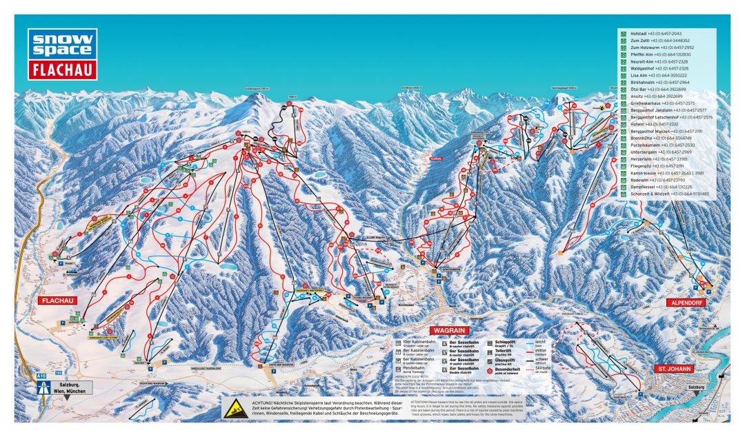 Large detailed piste map of Flachau, Salzburg Sportwelt Ski Resort - 2017