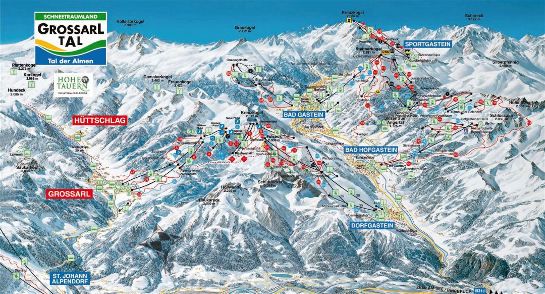 Large detailed piste map of Grossarltal Ski Resort - 2017