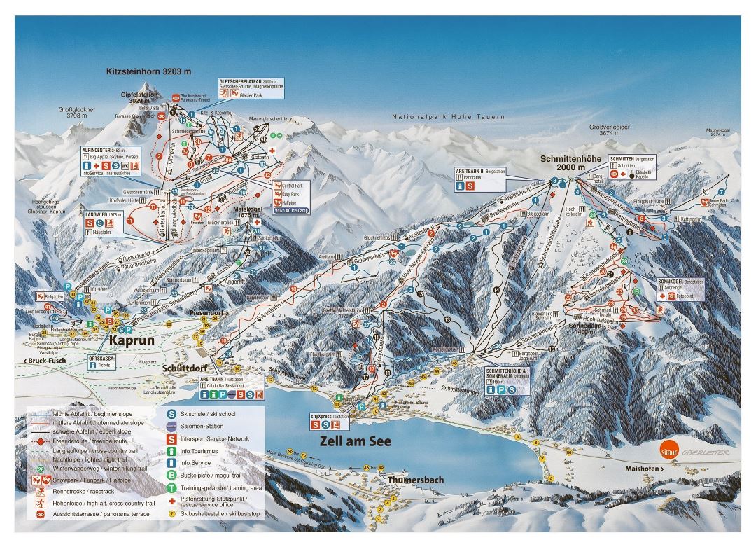 Large detailed piste map of Kaprun (Kitzsteinhorn), Zell am See (Schmitten) Ski Resorts - 2008