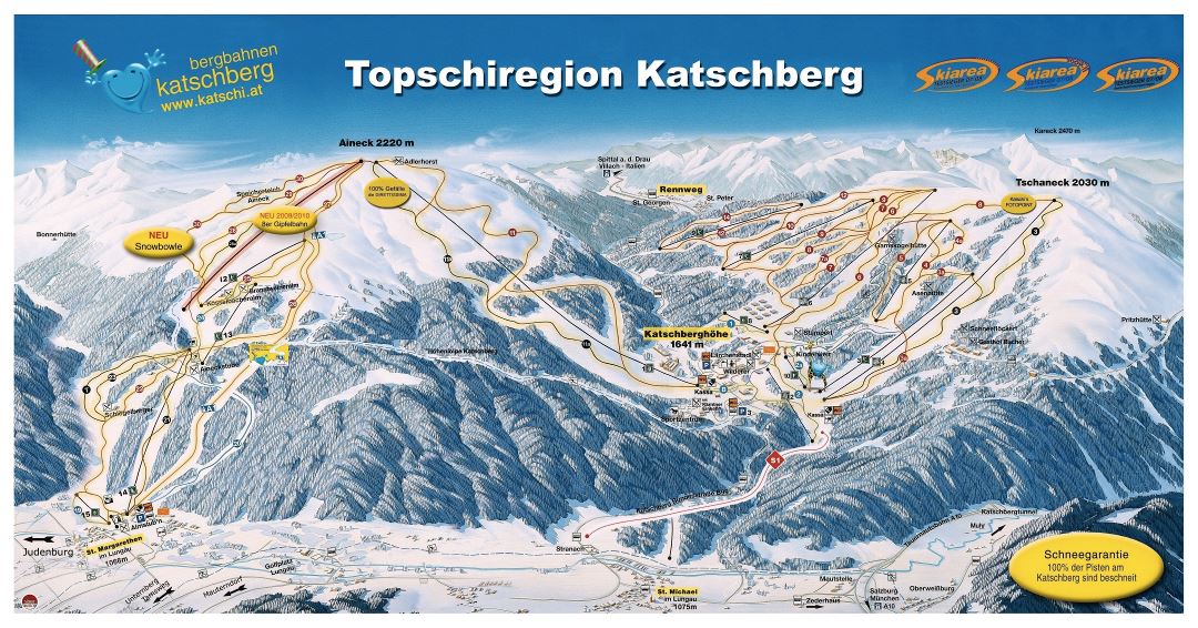 Large detailed piste map of Katschberg Ski Resort - 2009