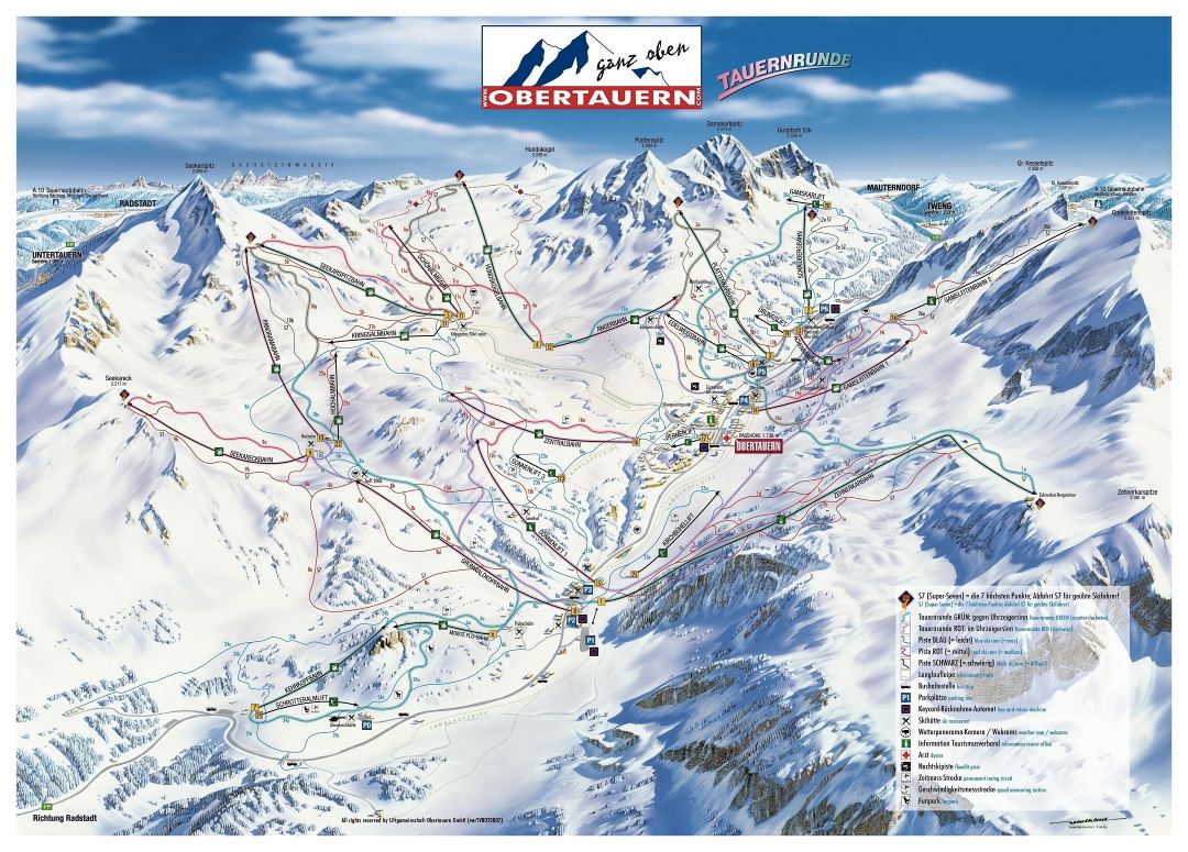 Large detailed piste map of Obertauern - 2008