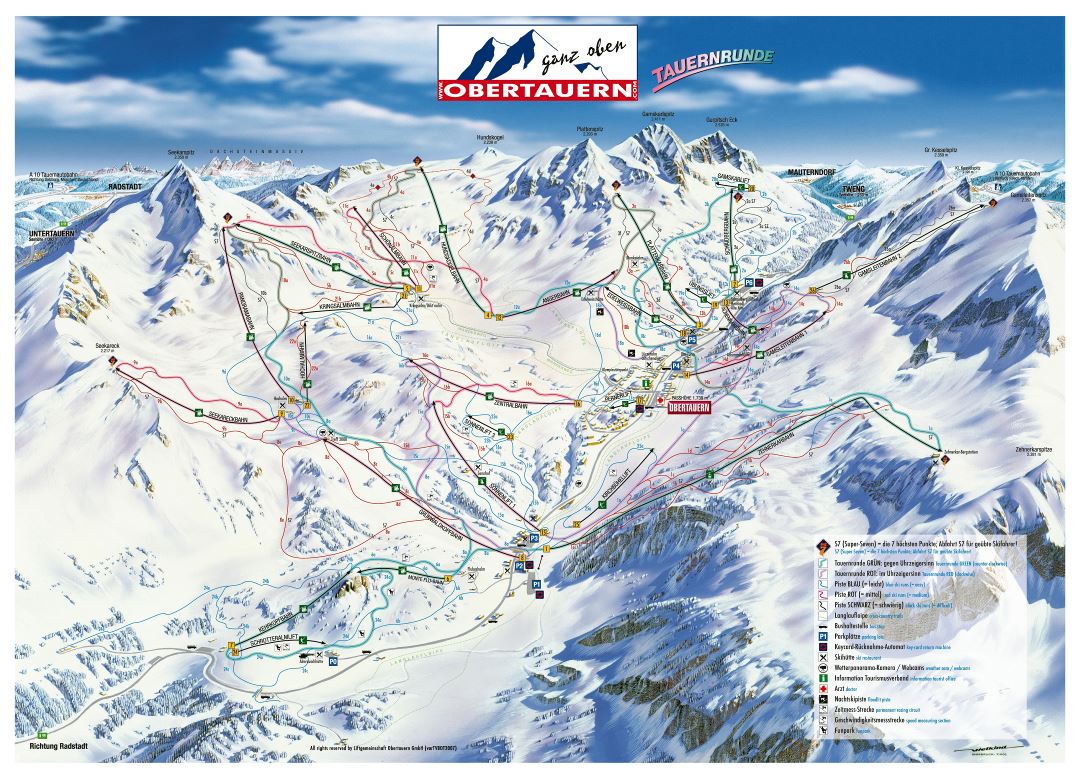 Large detailed piste map of Obertauern Ski Resort - 2009
