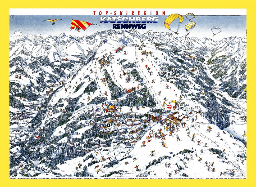 Large piste illustrated map of Katschberg Ski Resort - 1998