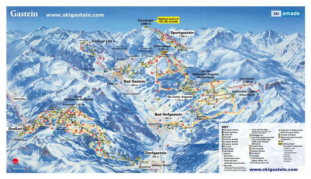 Large scale piste map of Gastein Ski Resort - 2018