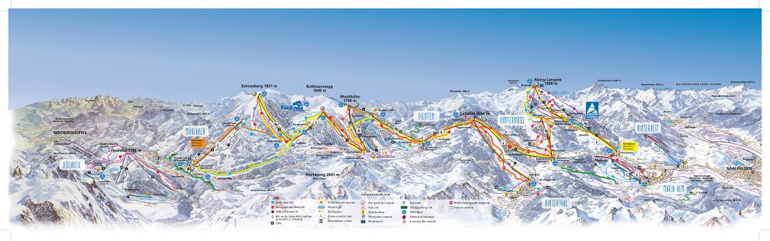 Large scale piste map of Hochkeil, Muhlbach, Dienten, Hintermoos, Hinterthal, Hinterreit and Maria Alm, HochKonig Ski Resort - 2016