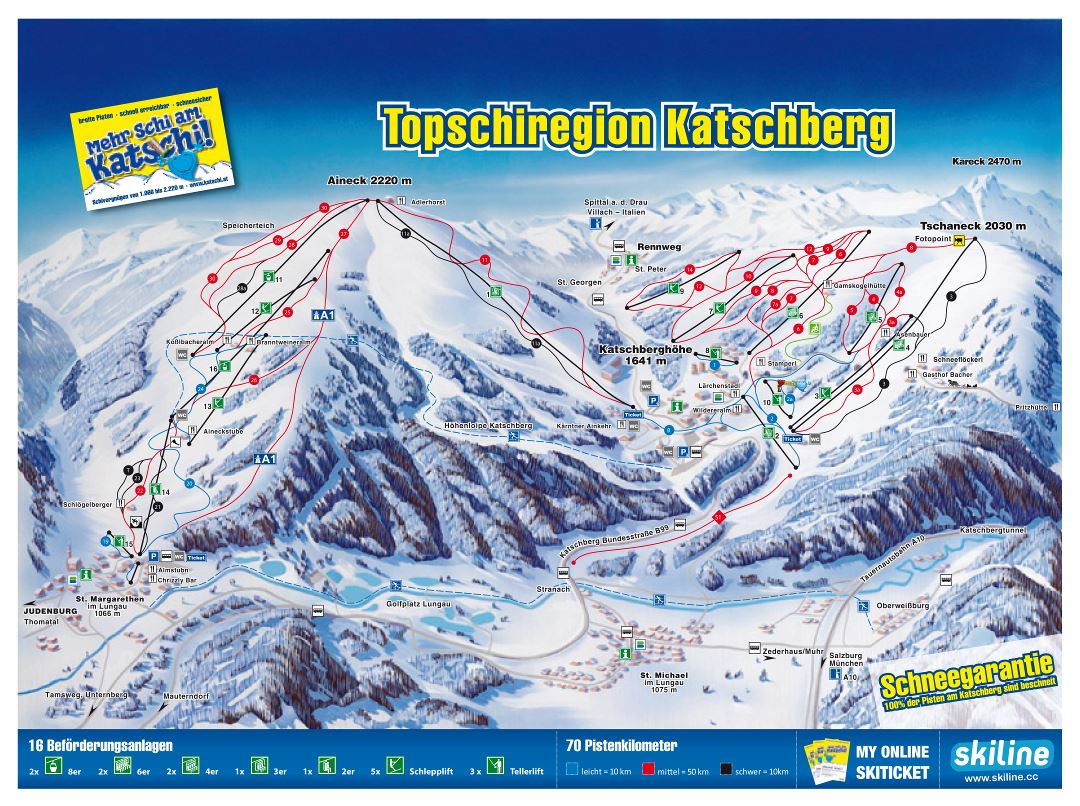 Large scale piste map of Katschberg Ski Resort - 2016