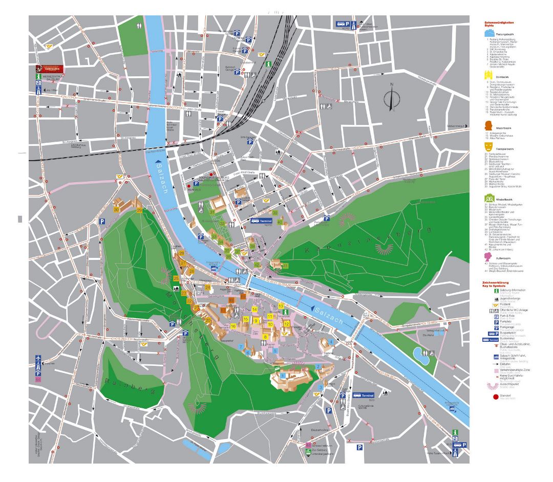 Detailed tourist map of Salzburg city