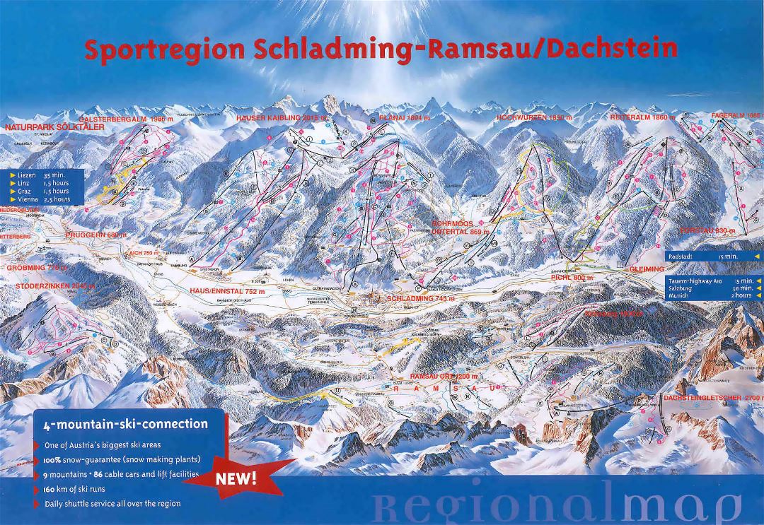 Detailed piste map of Schladming Ski Resort - 2000