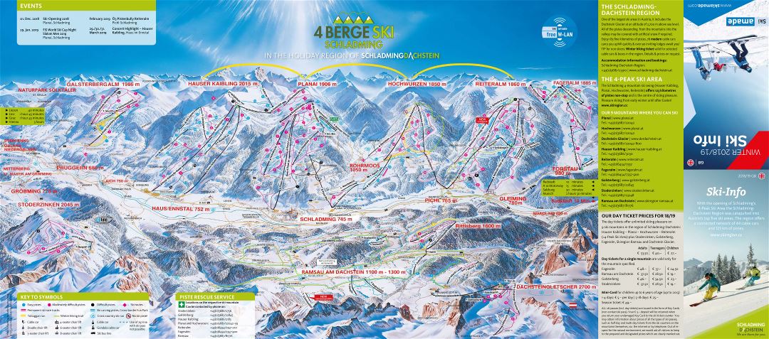 Large detailed piste map of Schladming-Dachstein Ski Resort - 2019
