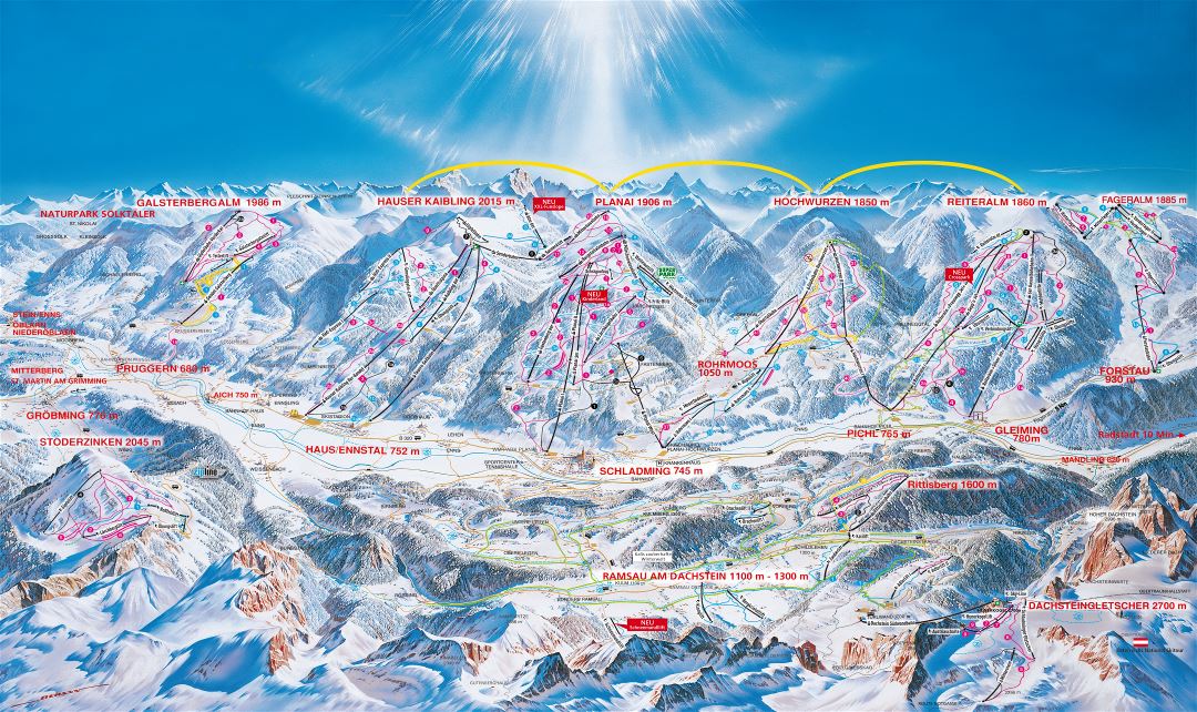 Large detailed piste map of Schladming Ski Resort - 2018