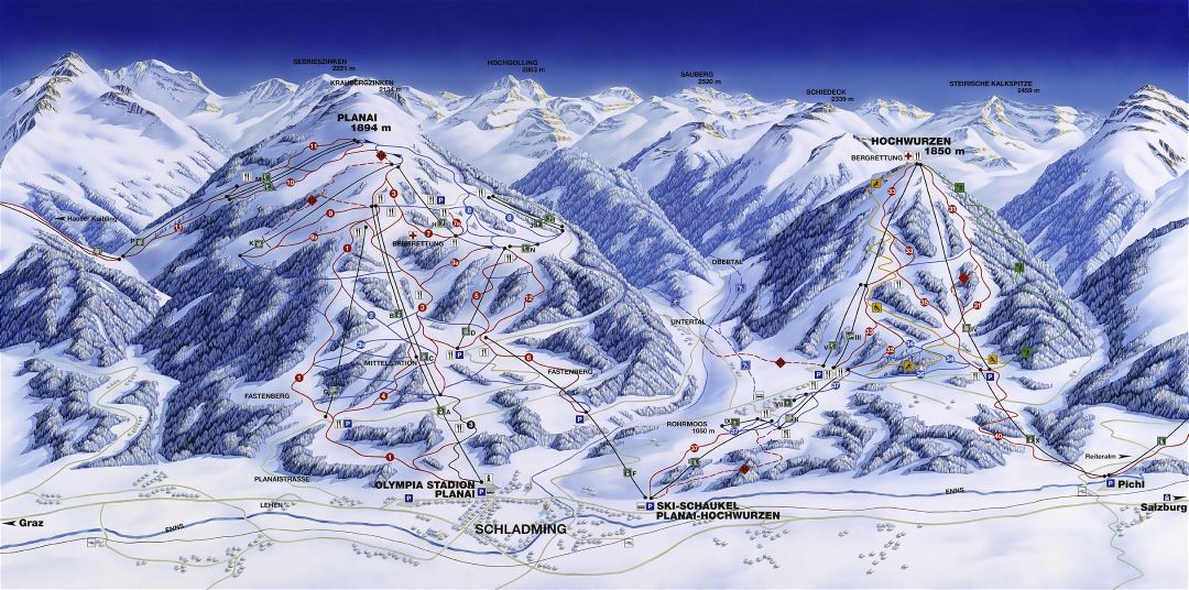 Large piste map of Schladming Ski Resort - 2006