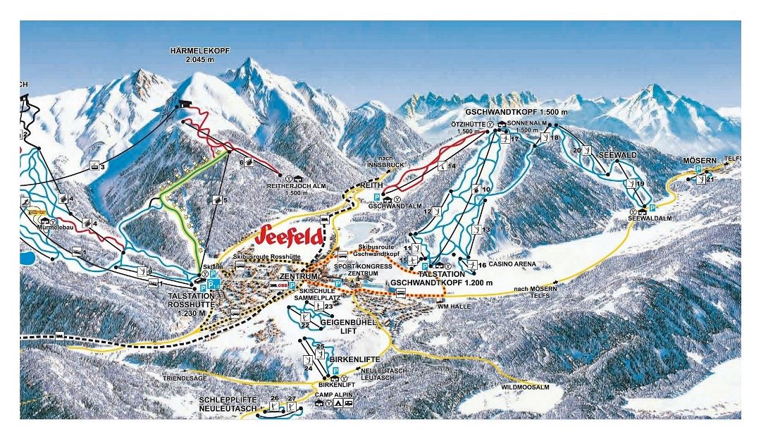 Detailed piste map of Seefeld Ski Resort - 2009
