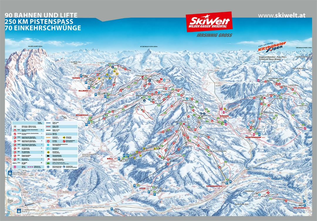 Detailed piste map of SkiWelt Ski Area - 2006