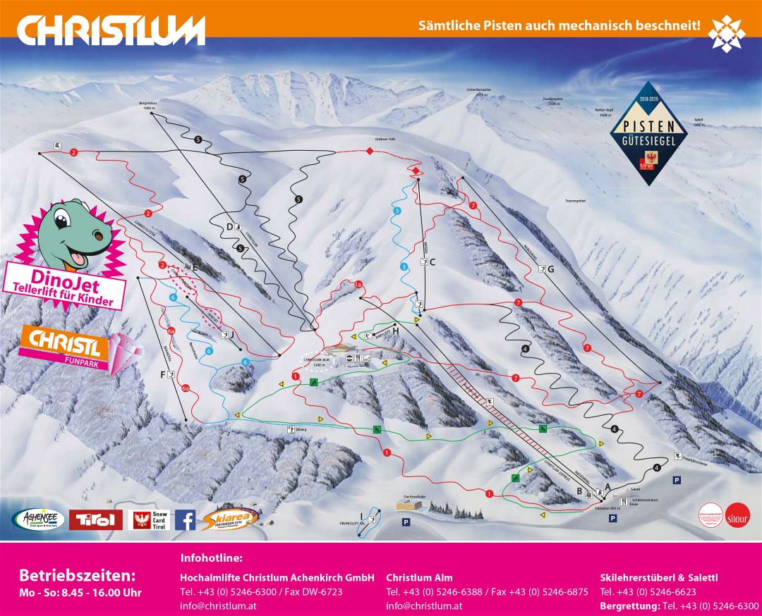 Large detailed piste map of Achenkirch, Achensee Ski Resort - 2017