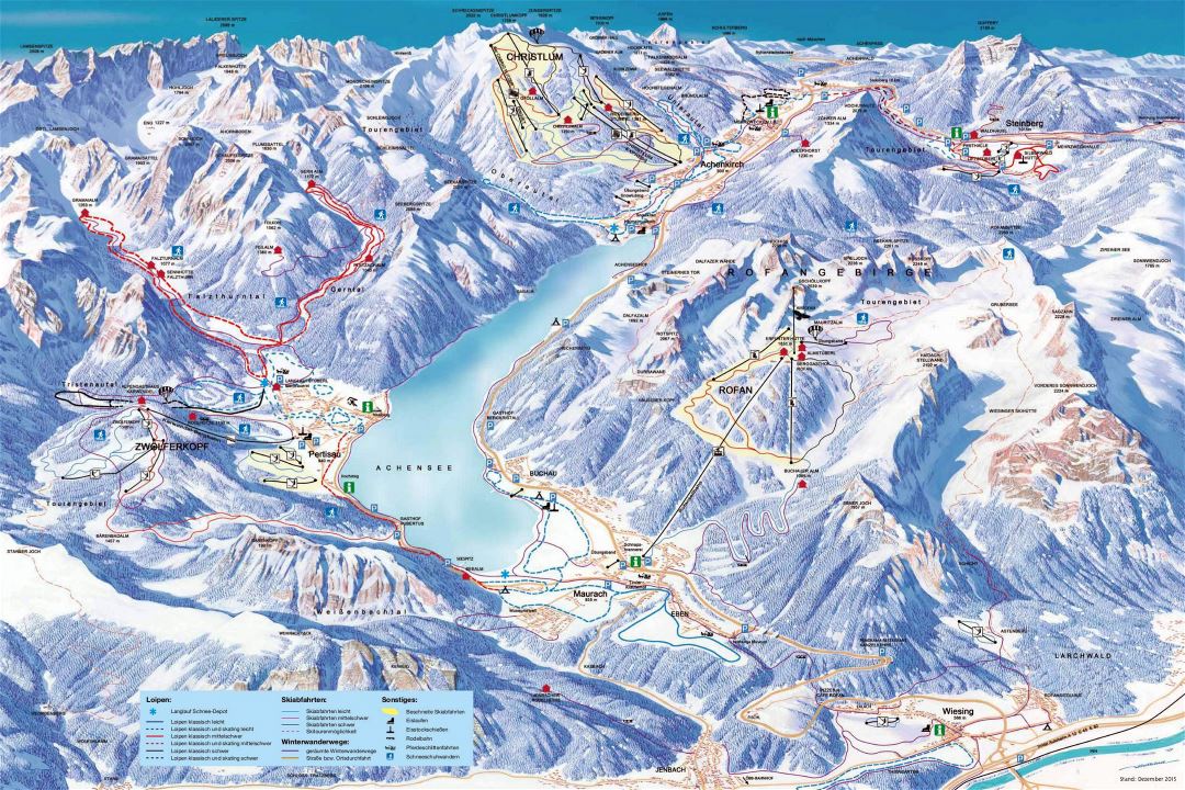 Large detailed piste map of Achensee Ski Resort - 2015