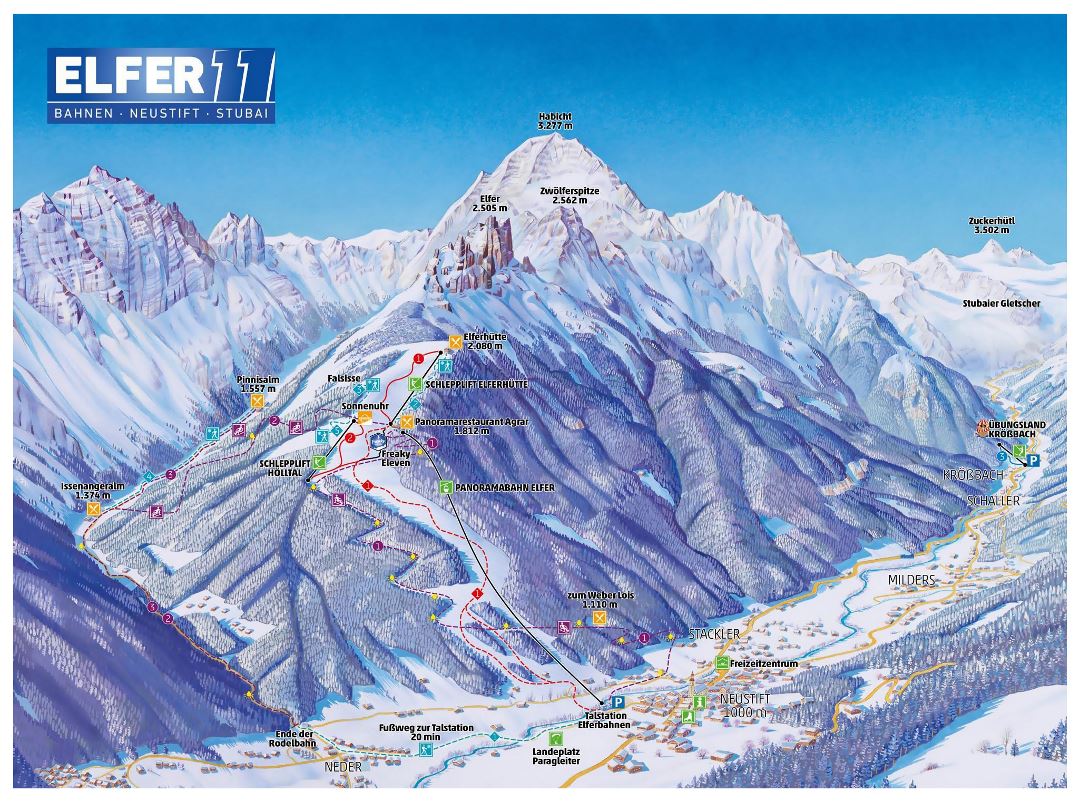 Large detailed piste map of Bahnen, Neustfit, Subai, Elfer Ski Resort
