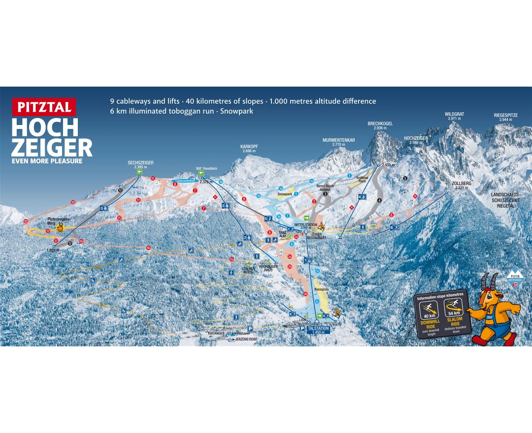 Large Detailed Piste Map Of Hochzeiger Ski Resort Pitztal Ski Area 2017 Preview 