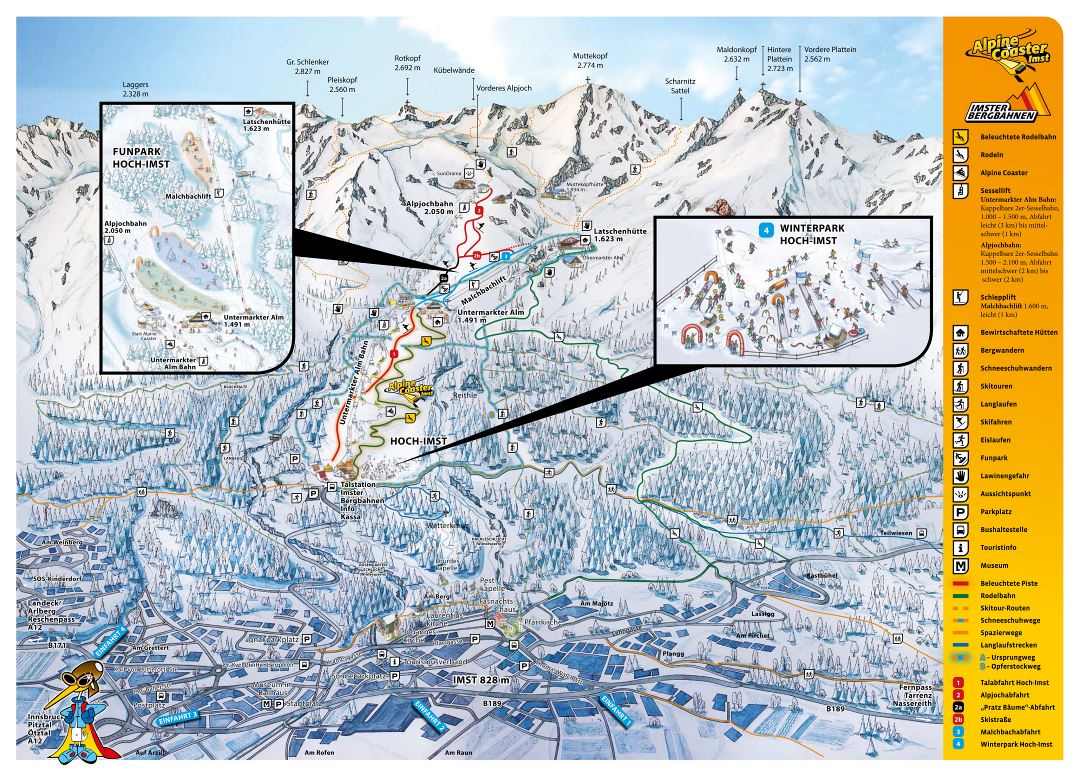Large detailed piste map of Imst Ski Resort - 2015