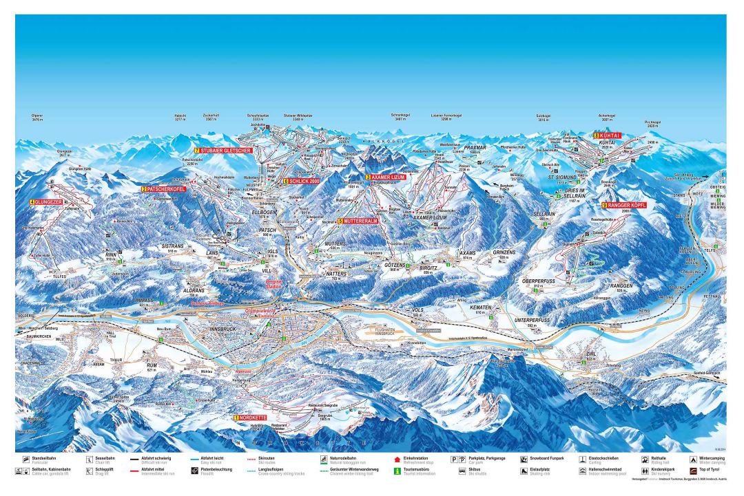 Large detailed piste map of Innsbruck Ski Resort area