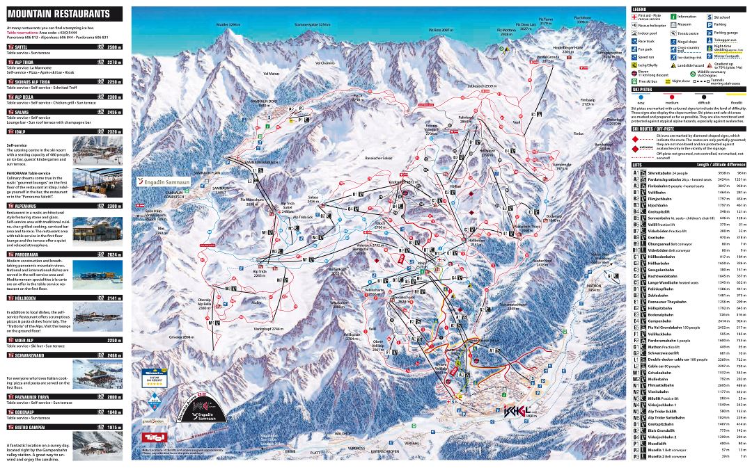 Large detailed piste map of Ischgl resort, Silvretta Arena Ski Region - 2017