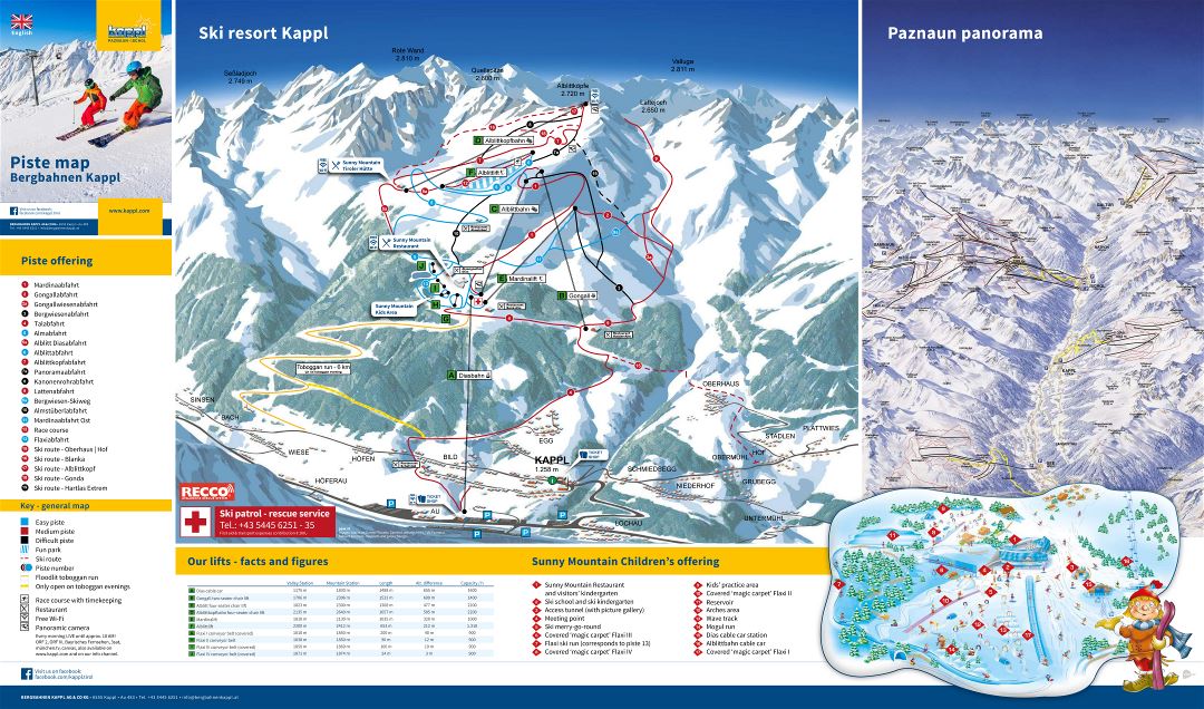 Large detailed piste map of Kappl resort, Silvretta Arena Ski Region - 2017