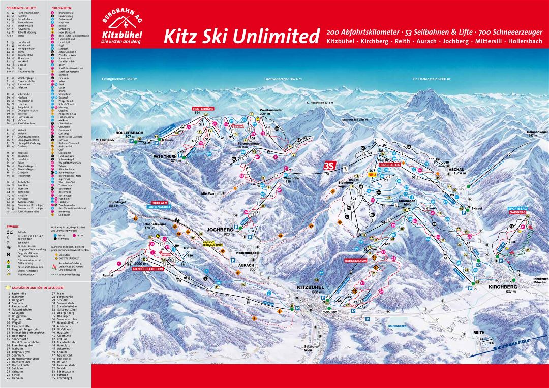 Large detailed piste map of Kitzbuhel, KitzSki - 2009