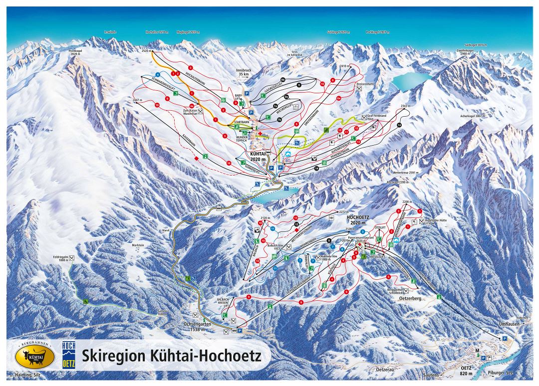 Large detailed piste map of Kuhtai - Hochoetz, Innsbruck Ski Resort - 2017