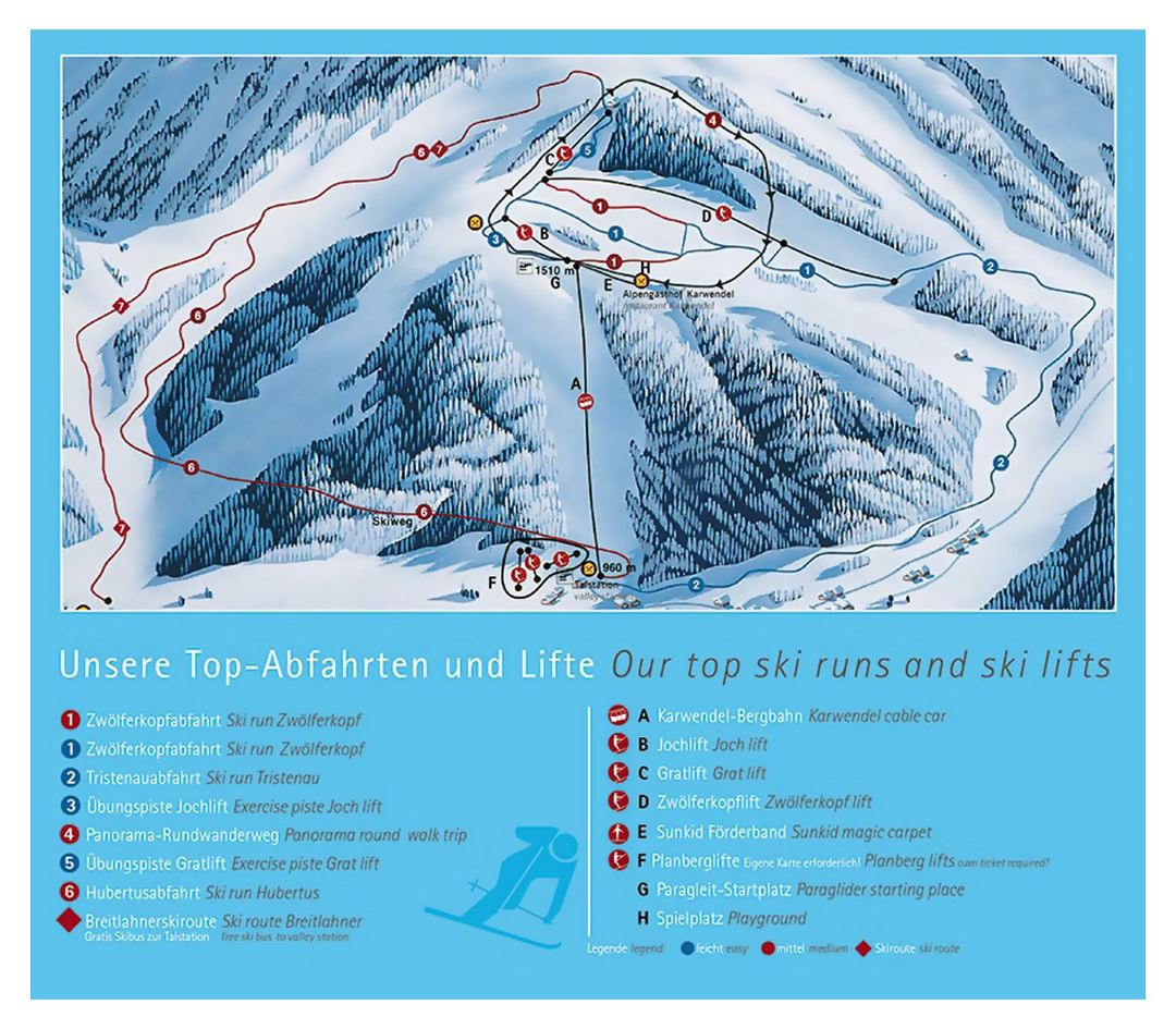 Large detailed piste map of Pertisau, Achensee Ski Resort - 2017