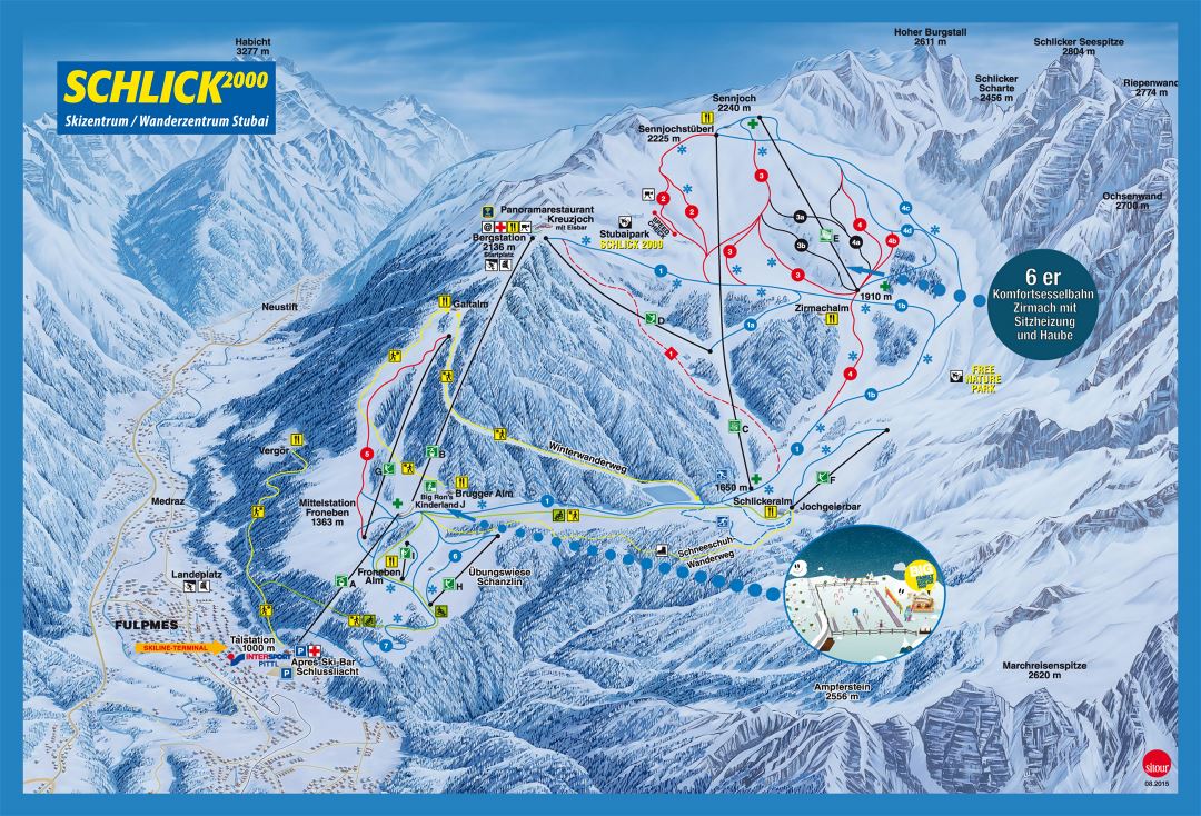 Large detailed piste map of Schlick 2000, Innsbruck Ski Resort