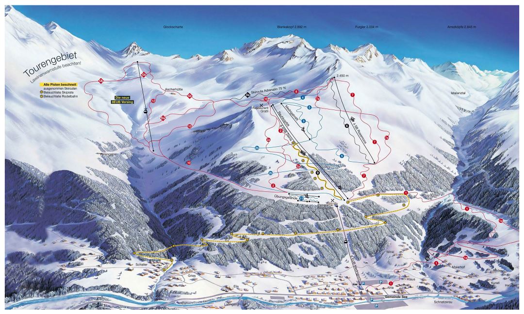 Large detailed piste map of See Ski Resort - 2017