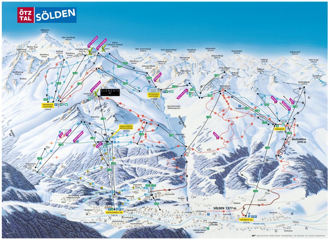 Large detailed piste map of Solden, Otztal Ski Resort - 2018