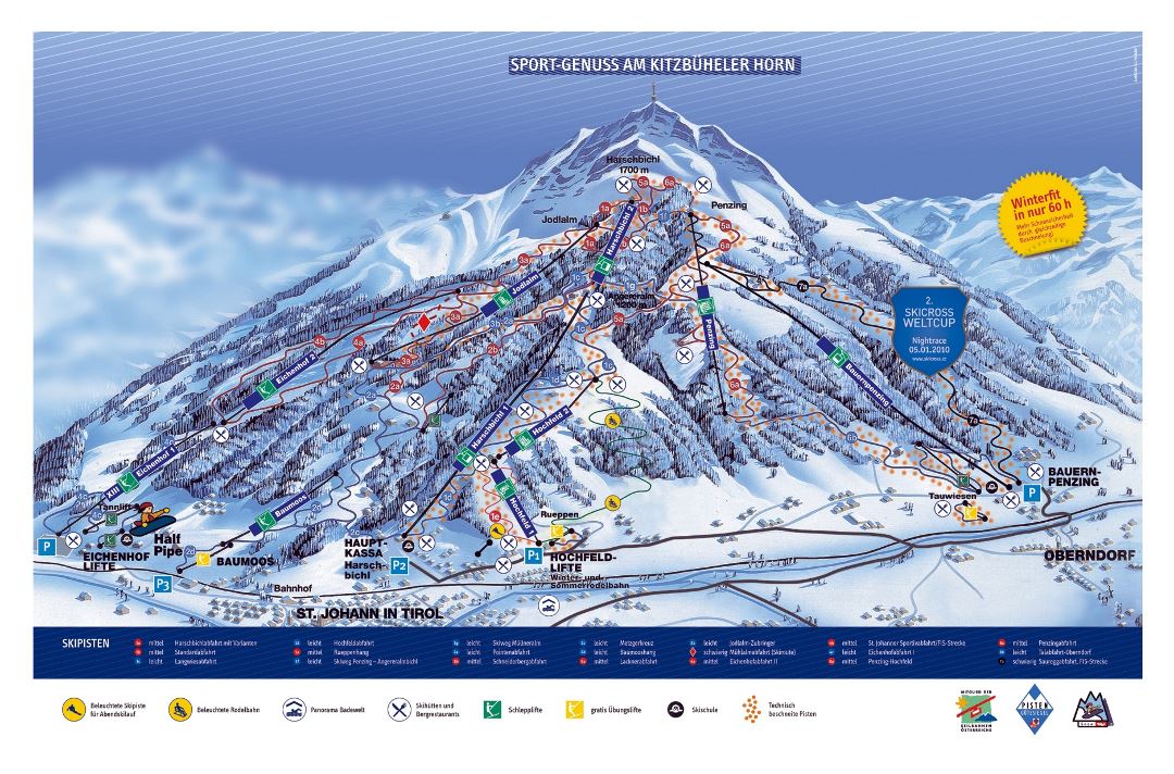 Large detailed piste map of St. Johann in Tirol Ski Resort - 2009