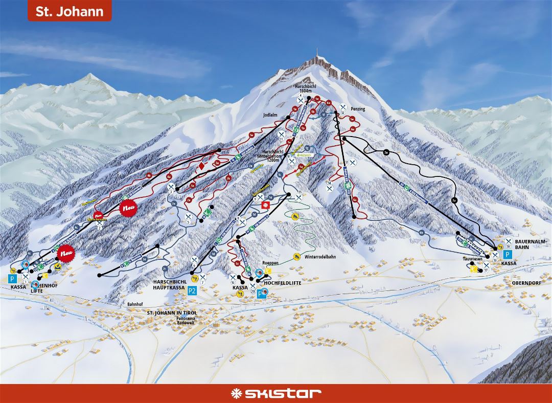 Large detailed piste map of St. Johann in Tirol Ski Resort - 2019