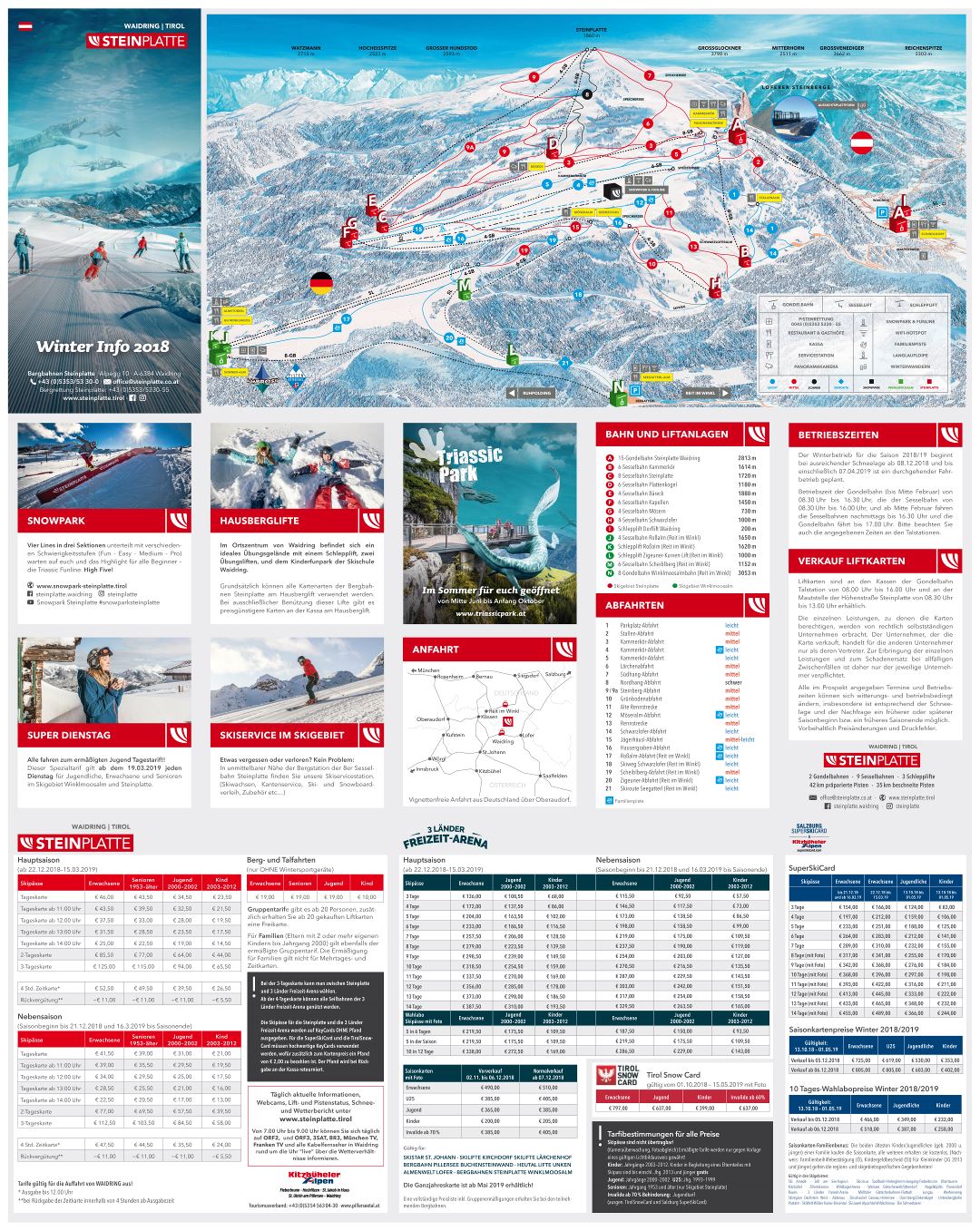 Large detailed piste map of Steinplatte Ski Resort - 2018