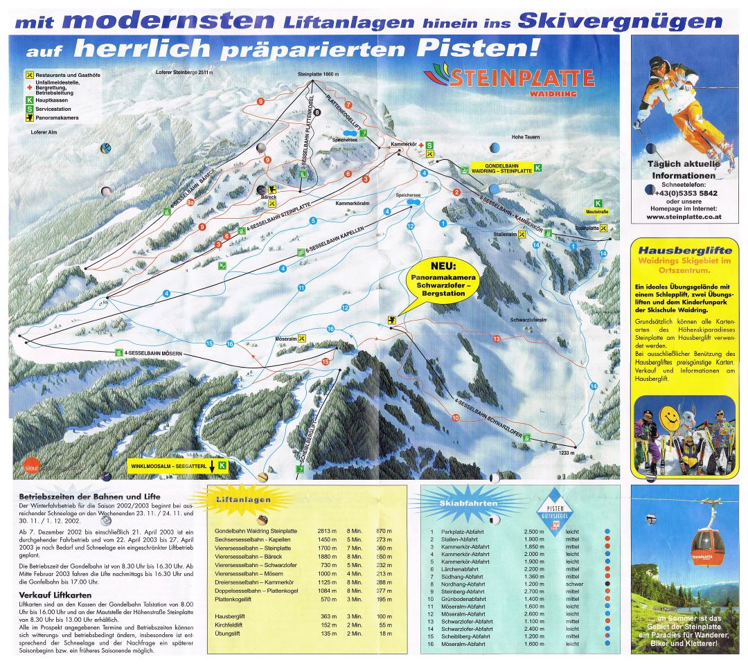 Large detailed piste map of Steinplatte Waidring Ski Resort - 2003