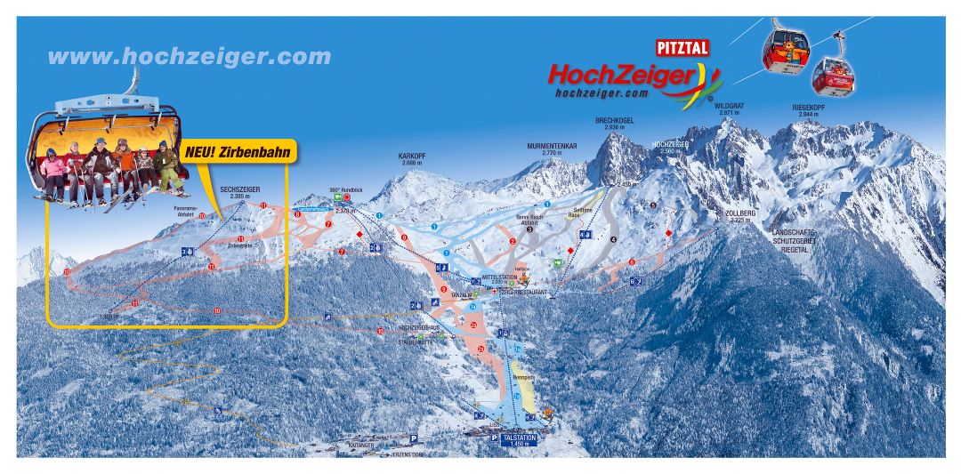Large piste map of HochZeiger Ski Resort, Pitztal Ski Area - 2009