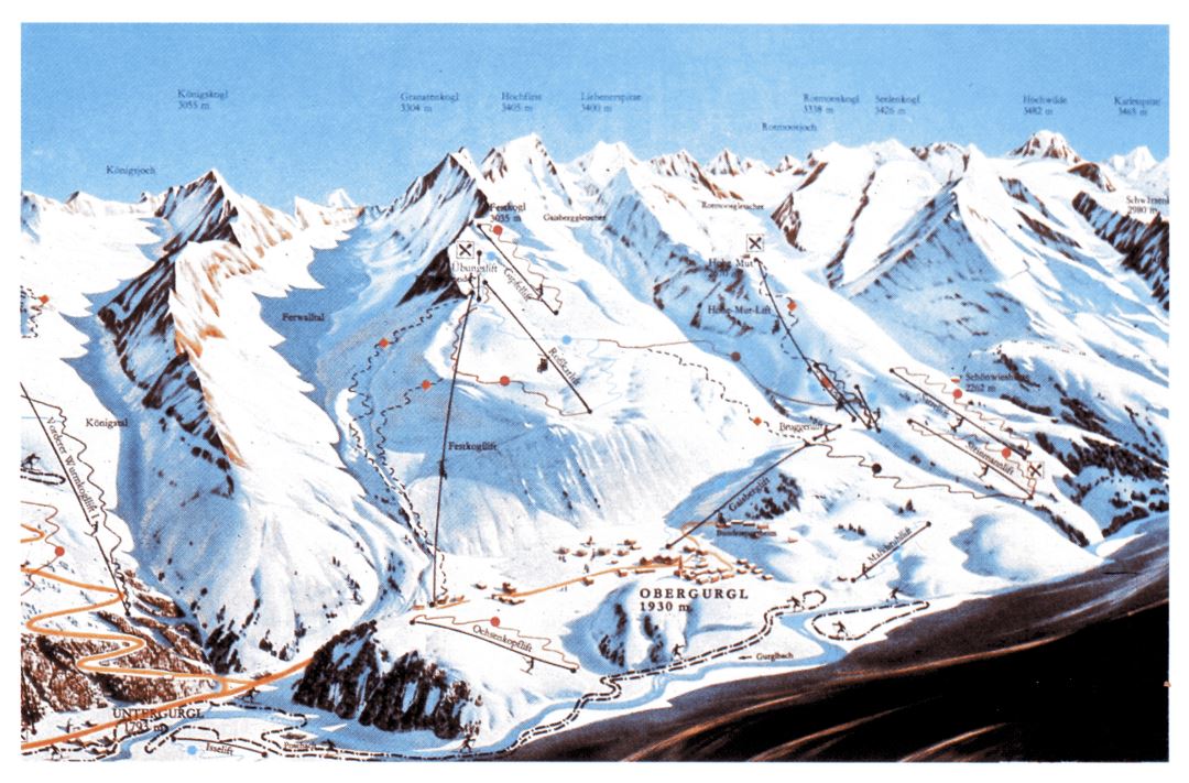 Large piste map of Obergurgl and Untergurgl - 1983