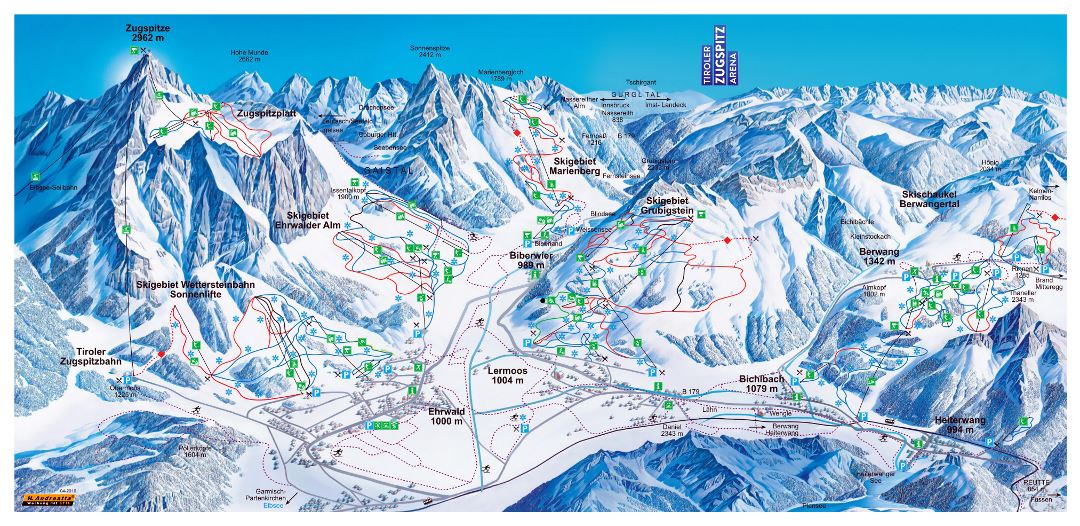 Large piste map of Zugspitz Arena Ski Resort - 2017