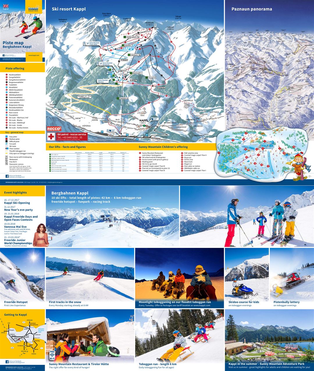 Large scale guide and piste map of Kappl resort, Silvretta Arena Ski Region - 2017