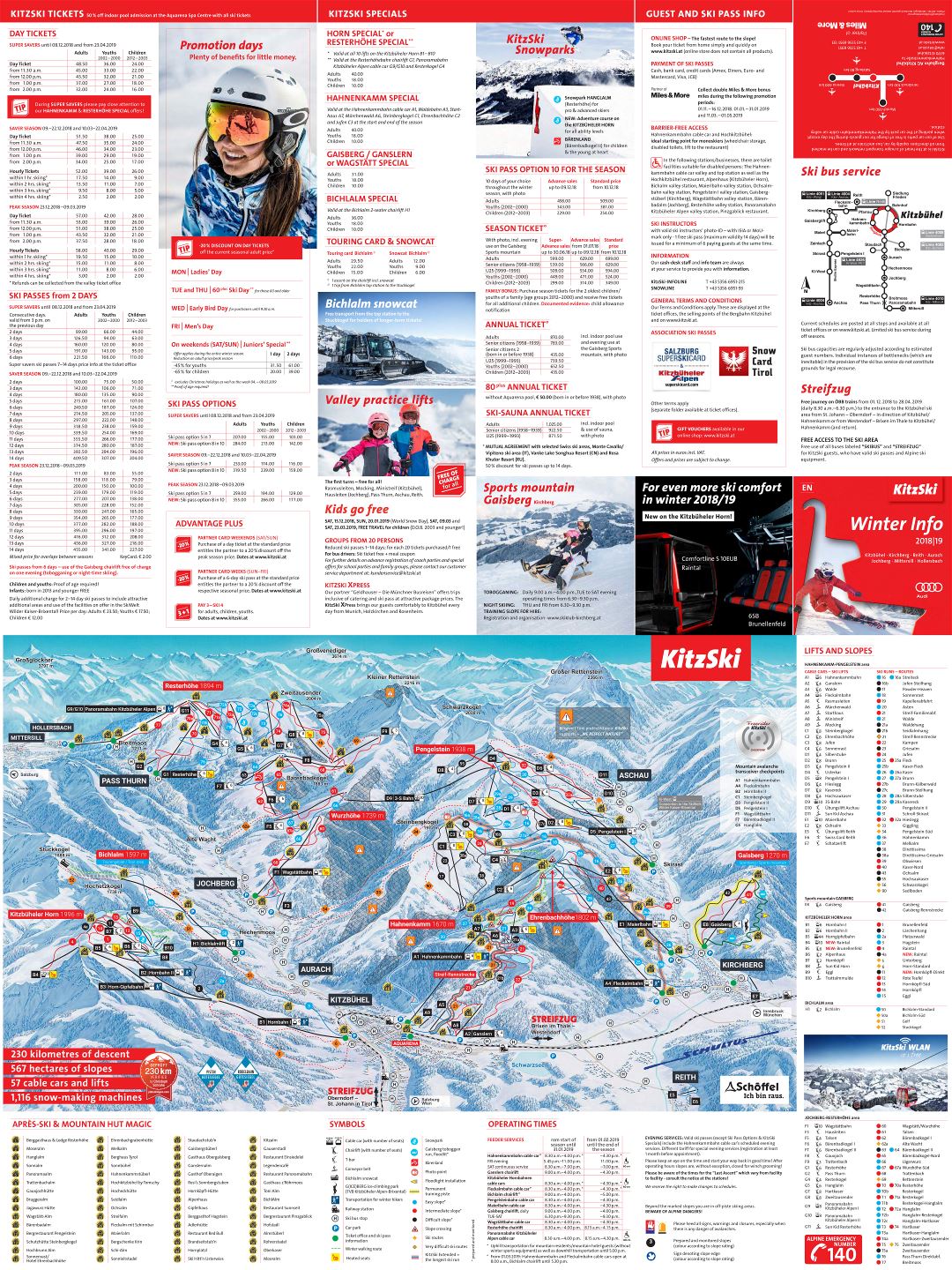 Large scale guide and piste map of KitzSki Ski Resort - 2018-2019