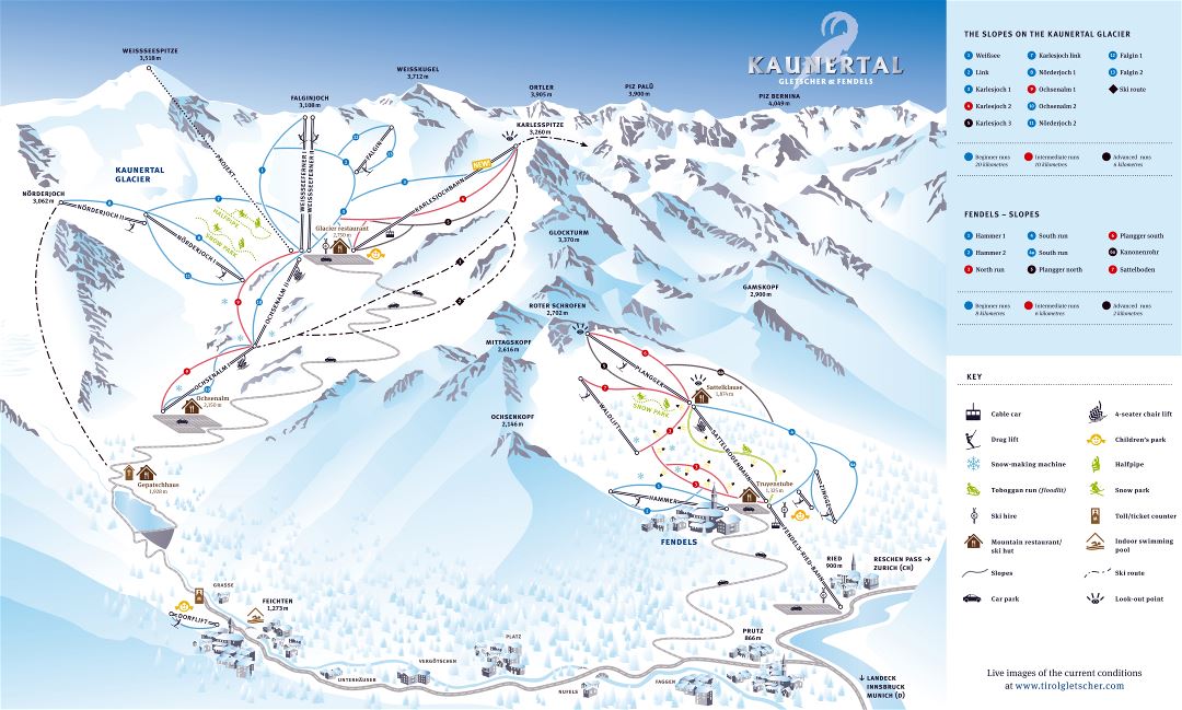 Large scale piste map of Gletscher - Fendels, Kaunertal Ski Resort - 2009