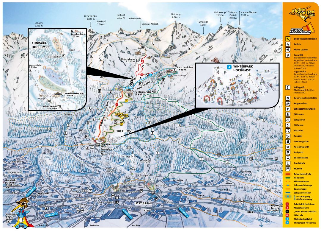 Large scale piste map of Imst Ski Resort - 2015
