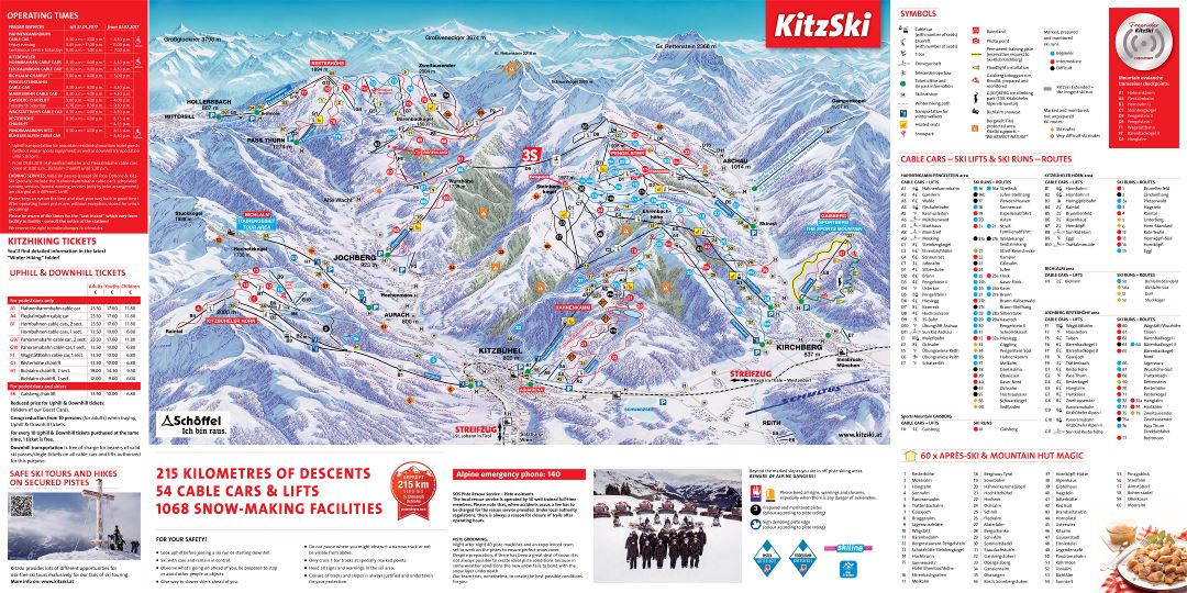Large scale piste map of Kitzbuhel, KitzSki, Kirchberg Ski Area - 2016-2017
