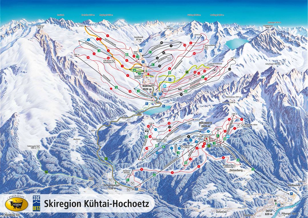 Large scale piste map of Kuhtai - Hochoetz, Innsbruck Ski Resort - 2017