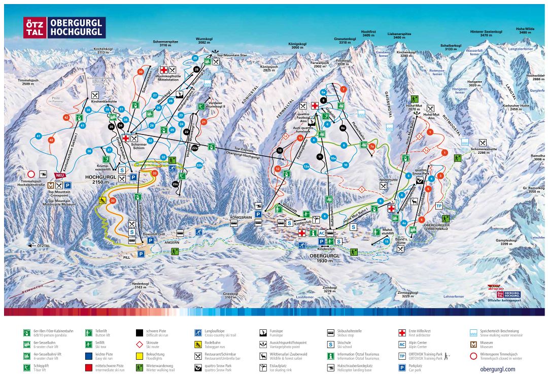 Large scale piste map of Obergurgl - Hochgurgl, Otztal Ski Resort - 2017