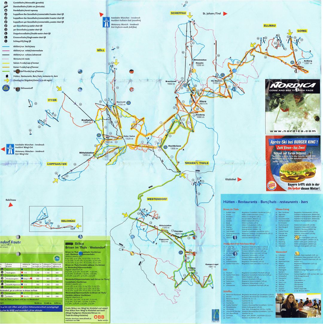 Large scale piste map of SkiWelt Ski Resort - 2004