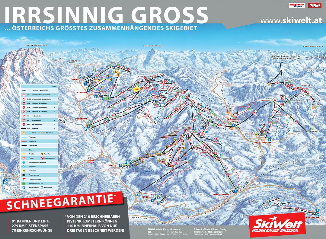 Large scale piste map of SkiWelt Ski Resort - 2009